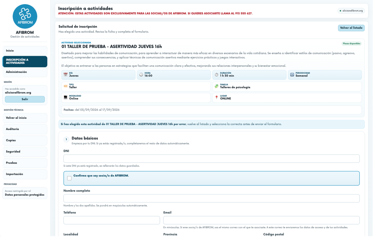 Formulario de solicitud de inscripción completo