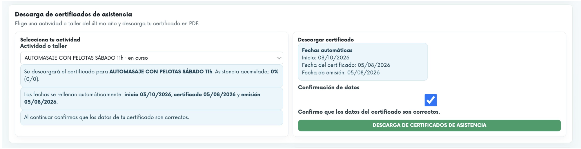 Bloque de descarga de certificado de asistencia